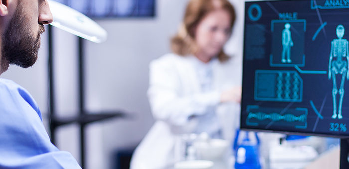 two workers in laboratory